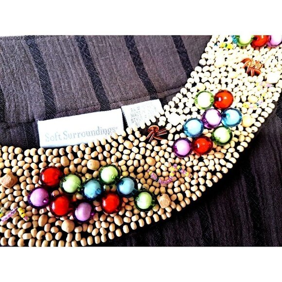 Soft Surroundings L Brown Scoop Neck 3/4 Sleeve Beaded Neckline Tunic Top - Picture 7 of 9